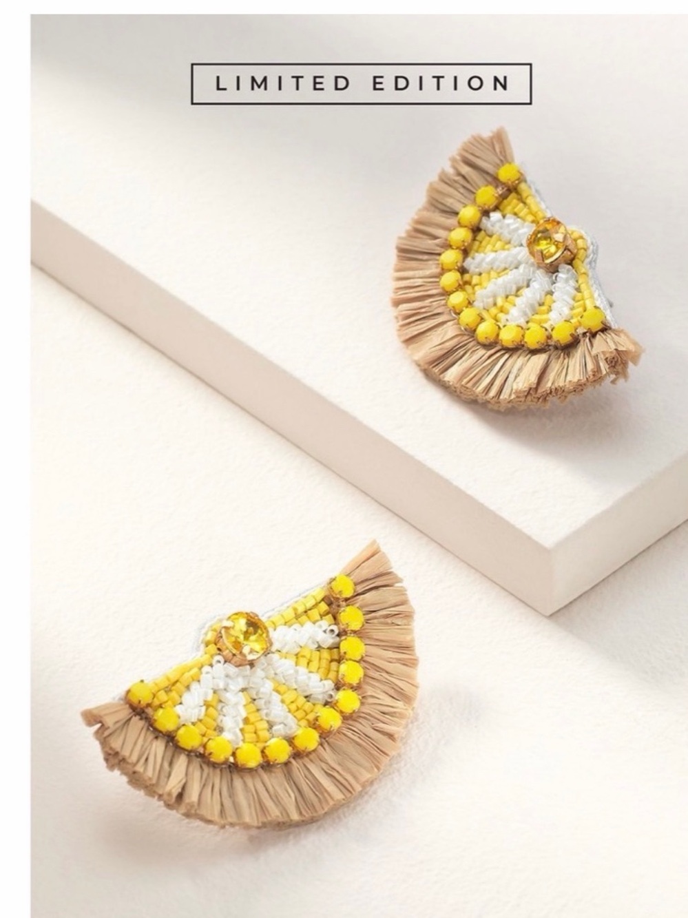 Stella & Dot Yellow Raffia Fan Drop Earrings